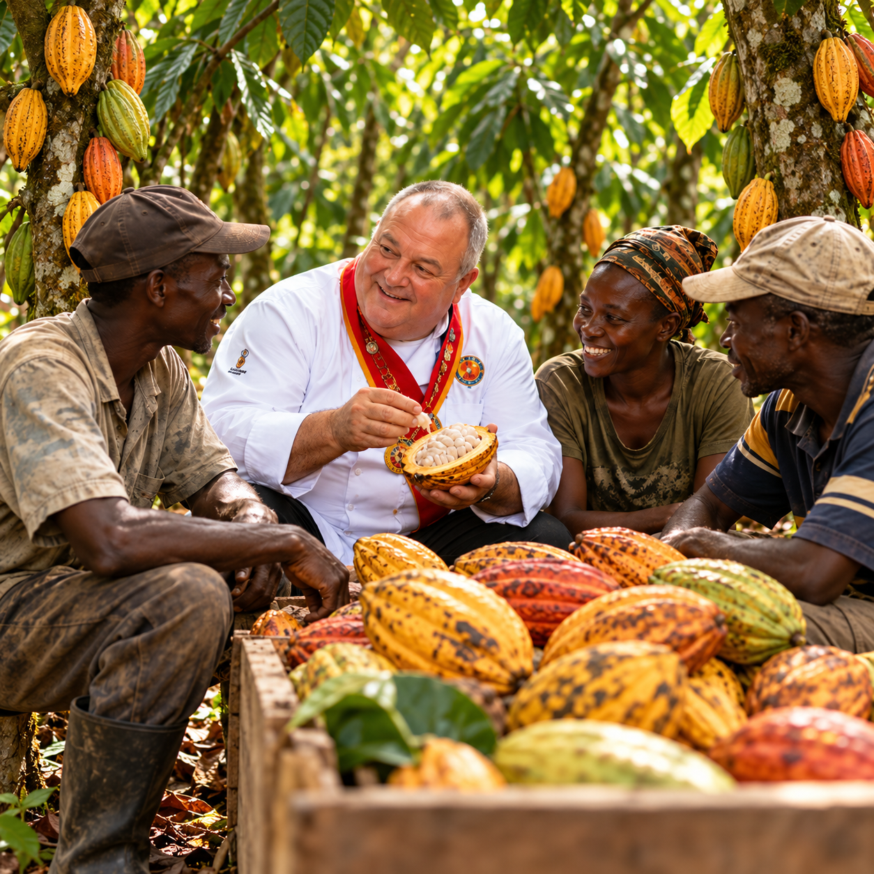 Dghchocolatier teaching farmers on the farm
